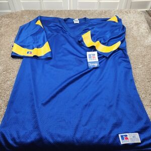 Vintage Russell Athletic Blank Football Jersey Blue Yellow Mesh Mens 48 NWT 90s